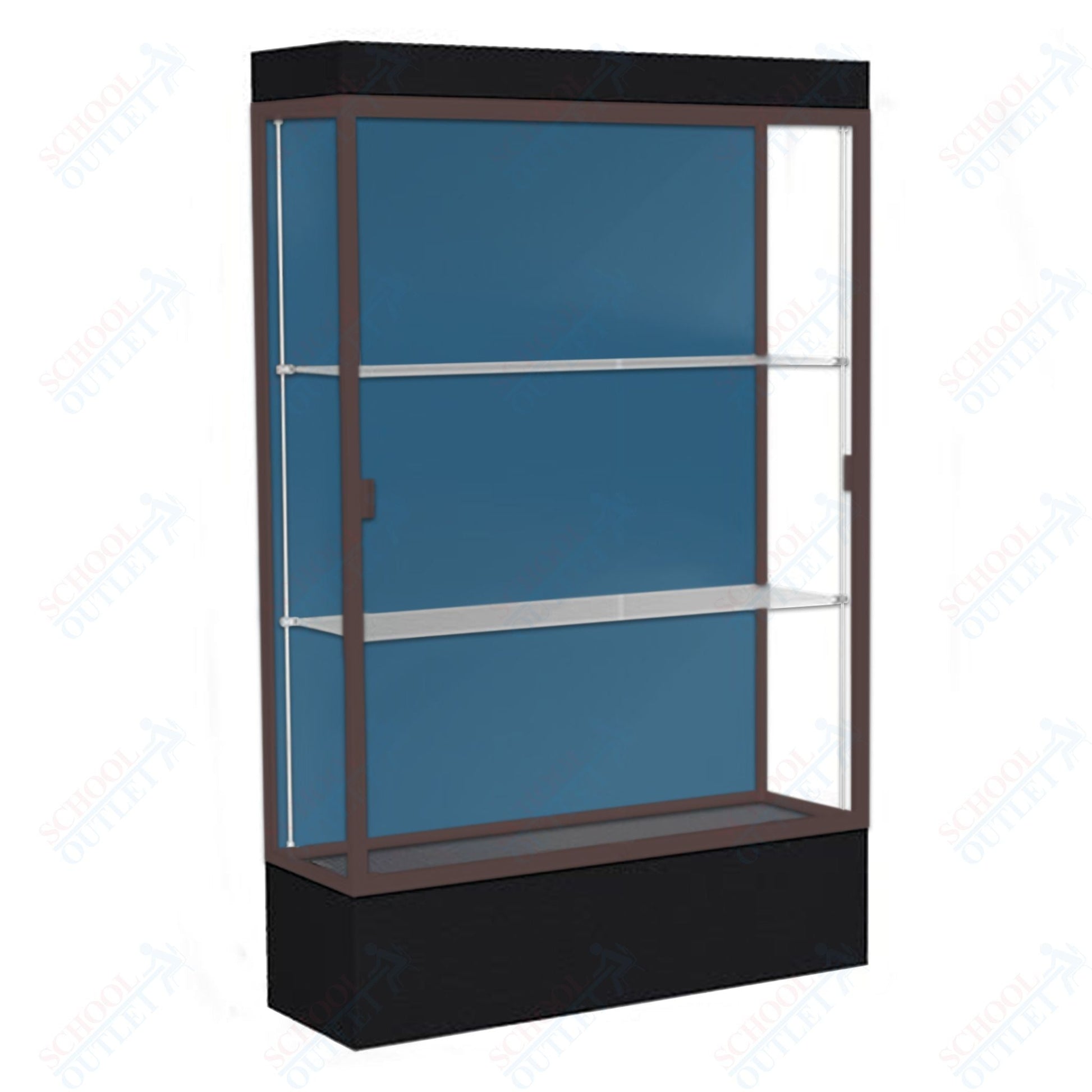 Waddell Edge 94 Lighted Floor Case w/ Blue Steel Back & Dark Bronze Frame - 48"W x 76"H x 20"D(Waddell WAD - 94LFBS - BZ) - SchoolOutlet