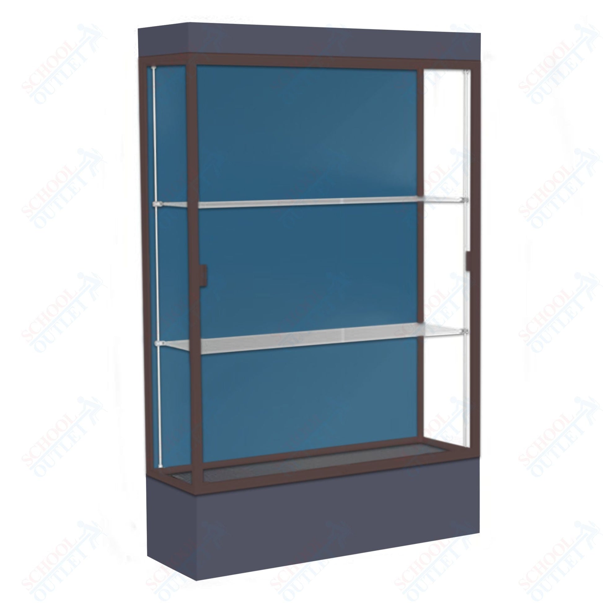 Waddell Edge 94 Lighted Floor Case w/ Blue Steel Back & Dark Bronze Frame - 48"W x 76"H x 20"D(Waddell WAD - 94LFBS - BZ) - SchoolOutlet