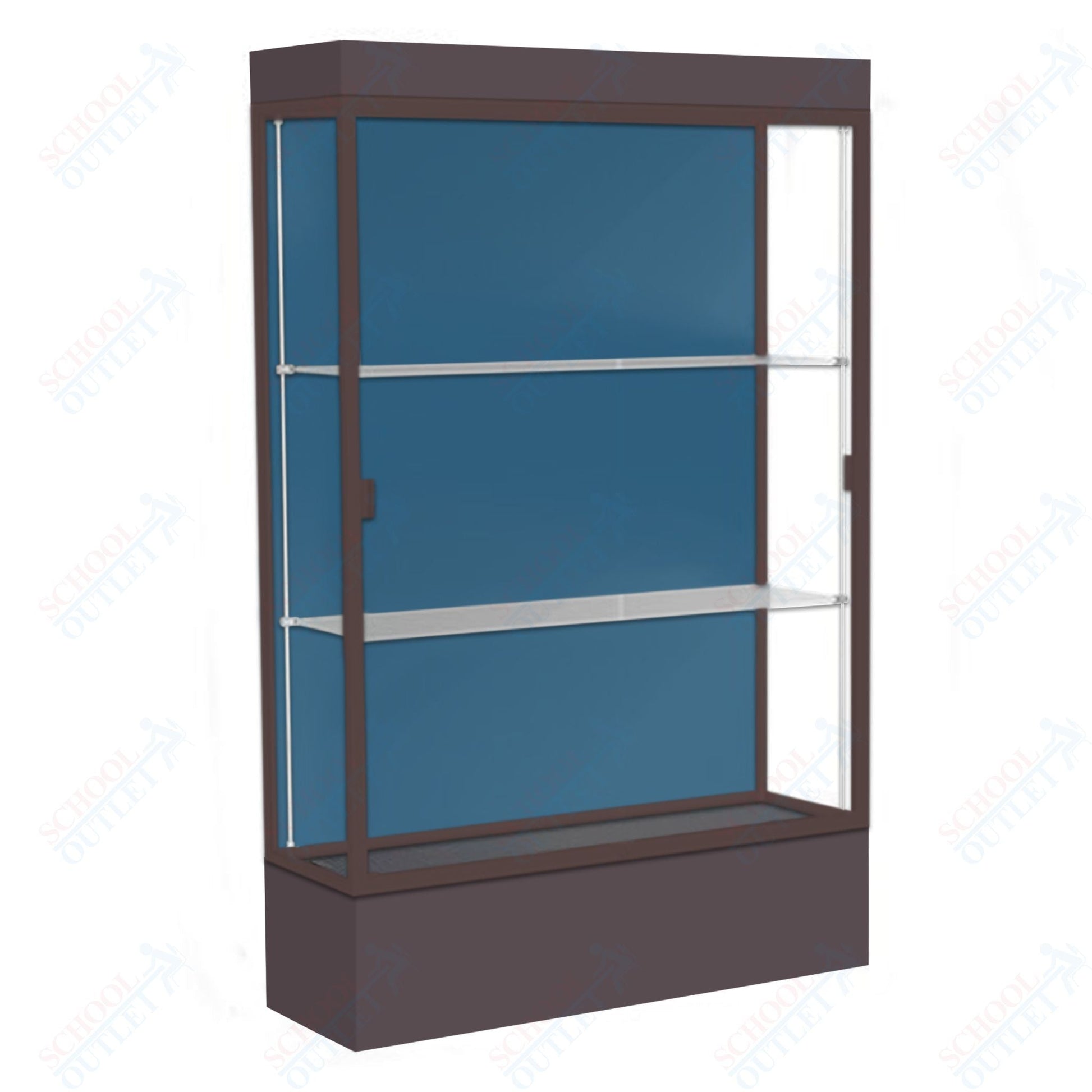 Waddell Edge 94 Lighted Floor Case w/ Blue Steel Back & Dark Bronze Frame - 48"W x 76"H x 20"D(Waddell WAD - 94LFBS - BZ) - SchoolOutlet