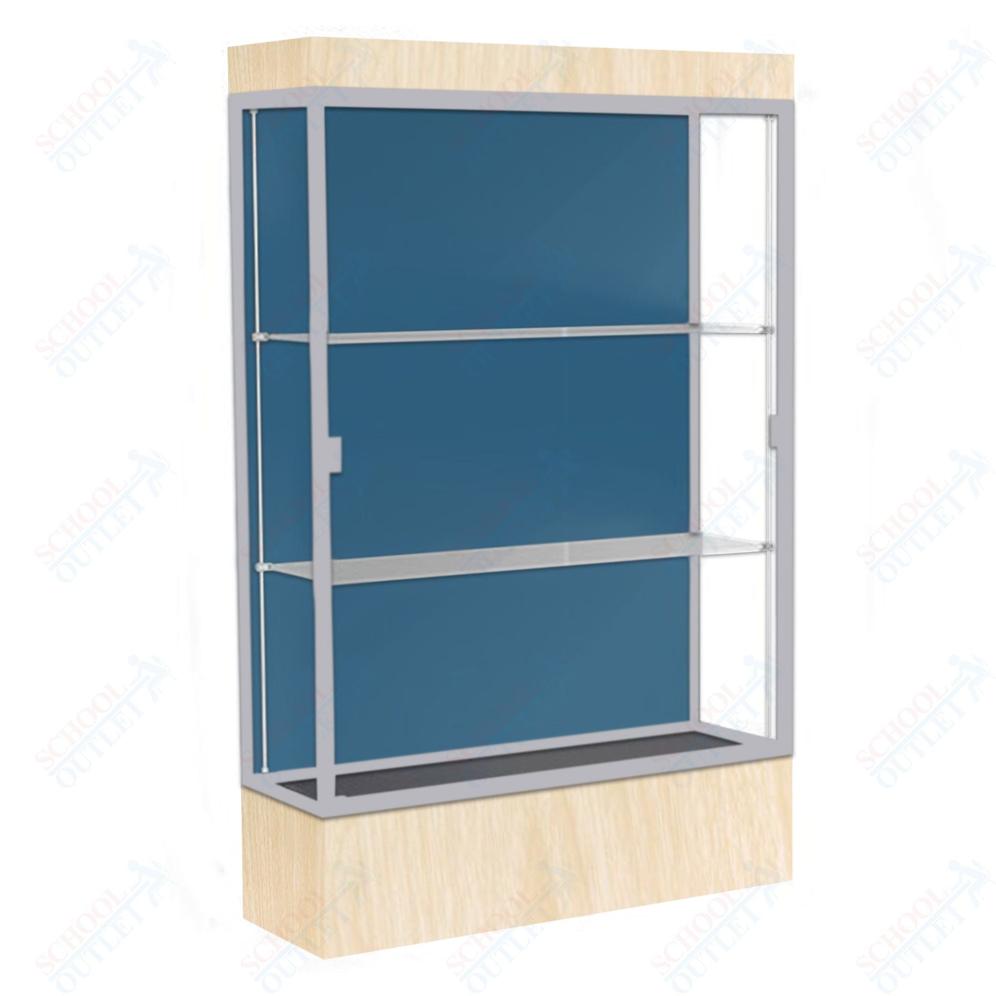Waddell Edge 94 Lighted Floor Case w/ Blue Steel Back & Satin Natural Frame - 48"W x 76"H x 20"D(Waddell WAD - 94LFBS - SN) - SchoolOutlet