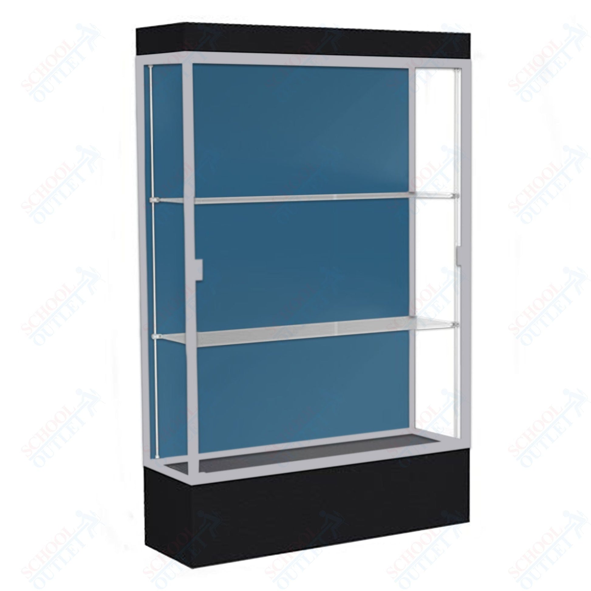 Waddell Edge 94 Lighted Floor Case w/ Blue Steel Back & Satin Natural Frame - 48"W x 76"H x 20"D(Waddell WAD - 94LFBS - SN) - SchoolOutlet
