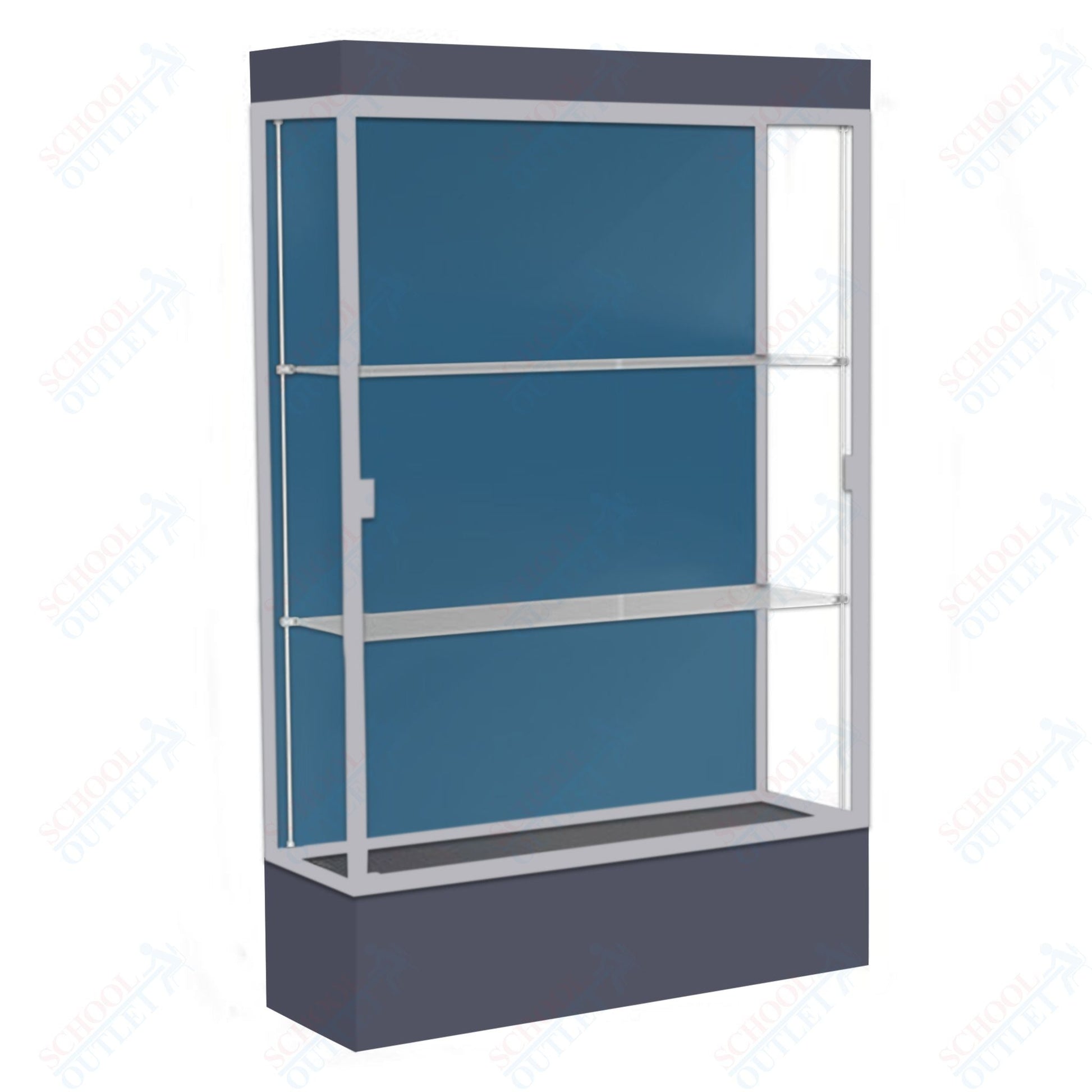 Waddell Edge 94 Lighted Floor Case w/ Blue Steel Back & Satin Natural Frame - 48"W x 76"H x 20"D(Waddell WAD - 94LFBS - SN) - SchoolOutlet