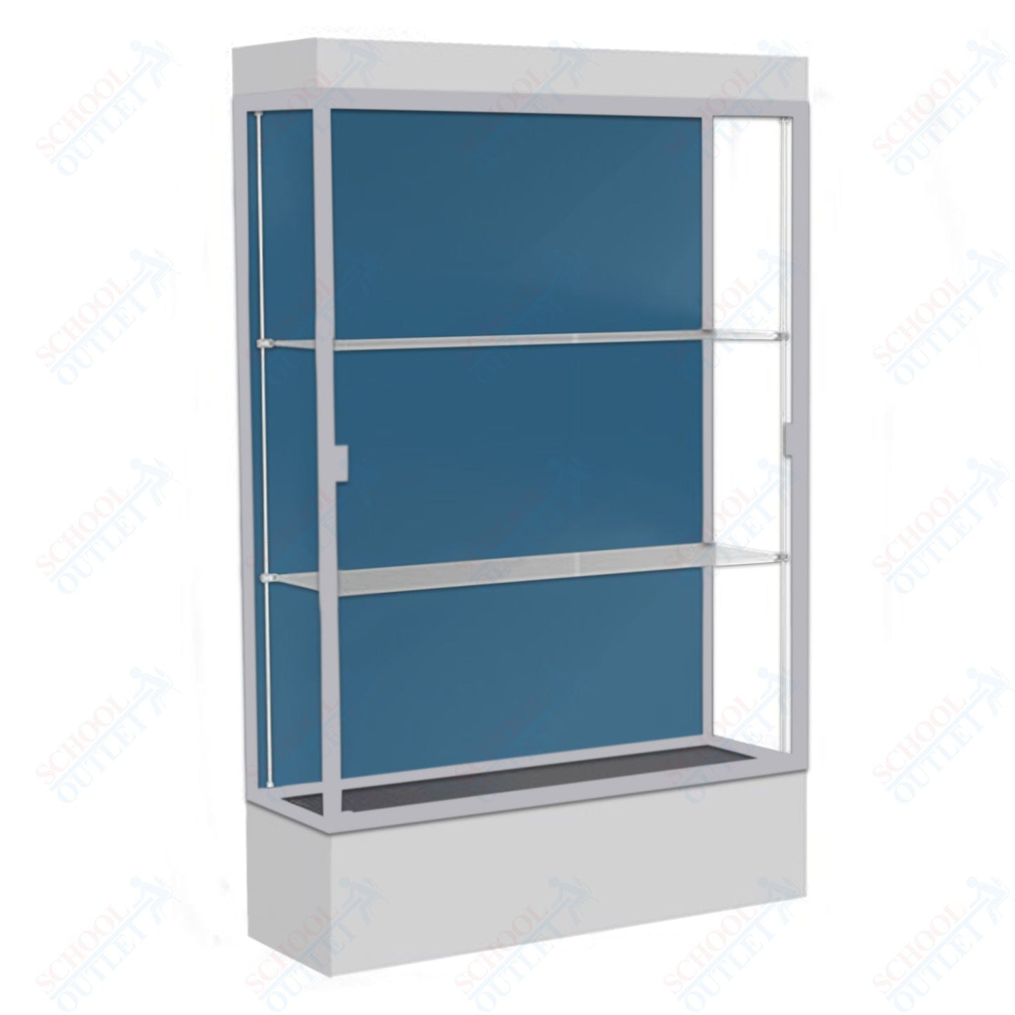 Waddell Edge 94 Lighted Floor Case w/ Blue Steel Back & Satin Natural Frame - 48"W x 76"H x 20"D(Waddell WAD - 94LFBS - SN) - SchoolOutlet