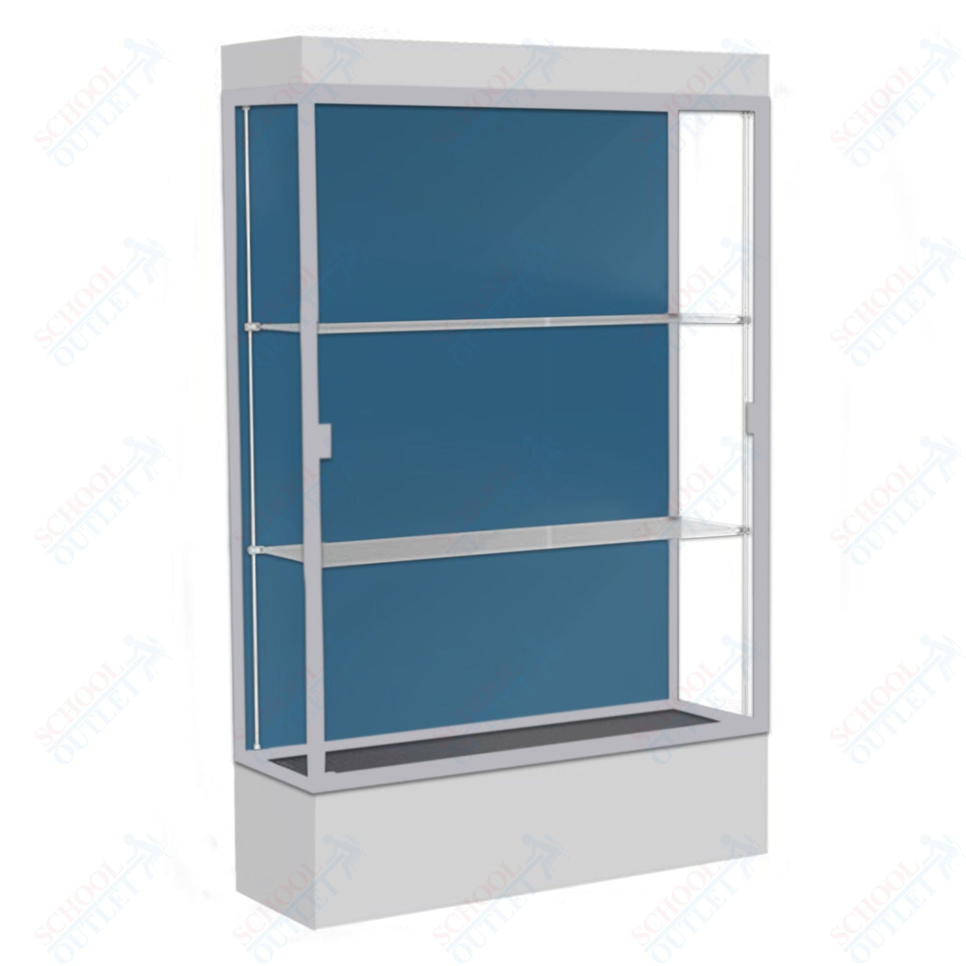 Waddell Edge 94 Lighted Floor Case w/ Blue Steel Back & Satin Natural Frame - 48"W x 76"H x 20"D(Waddell WAD - 94LFBS - SN) - SchoolOutlet