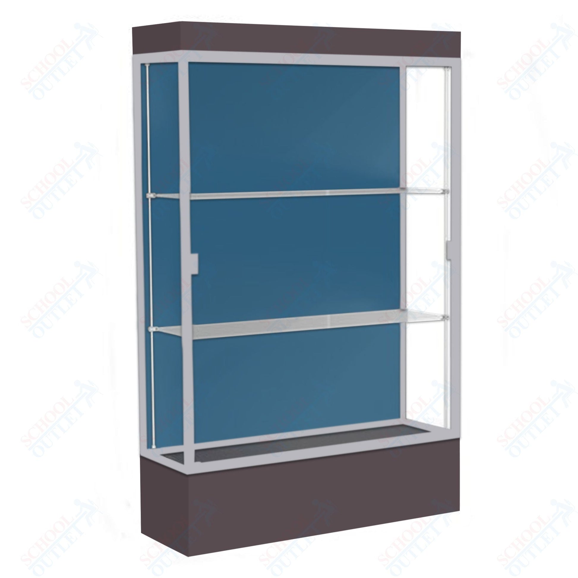 Waddell Edge 94 Lighted Floor Case w/ Blue Steel Back & Satin Natural Frame - 48"W x 76"H x 20"D(Waddell WAD - 94LFBS - SN) - SchoolOutlet