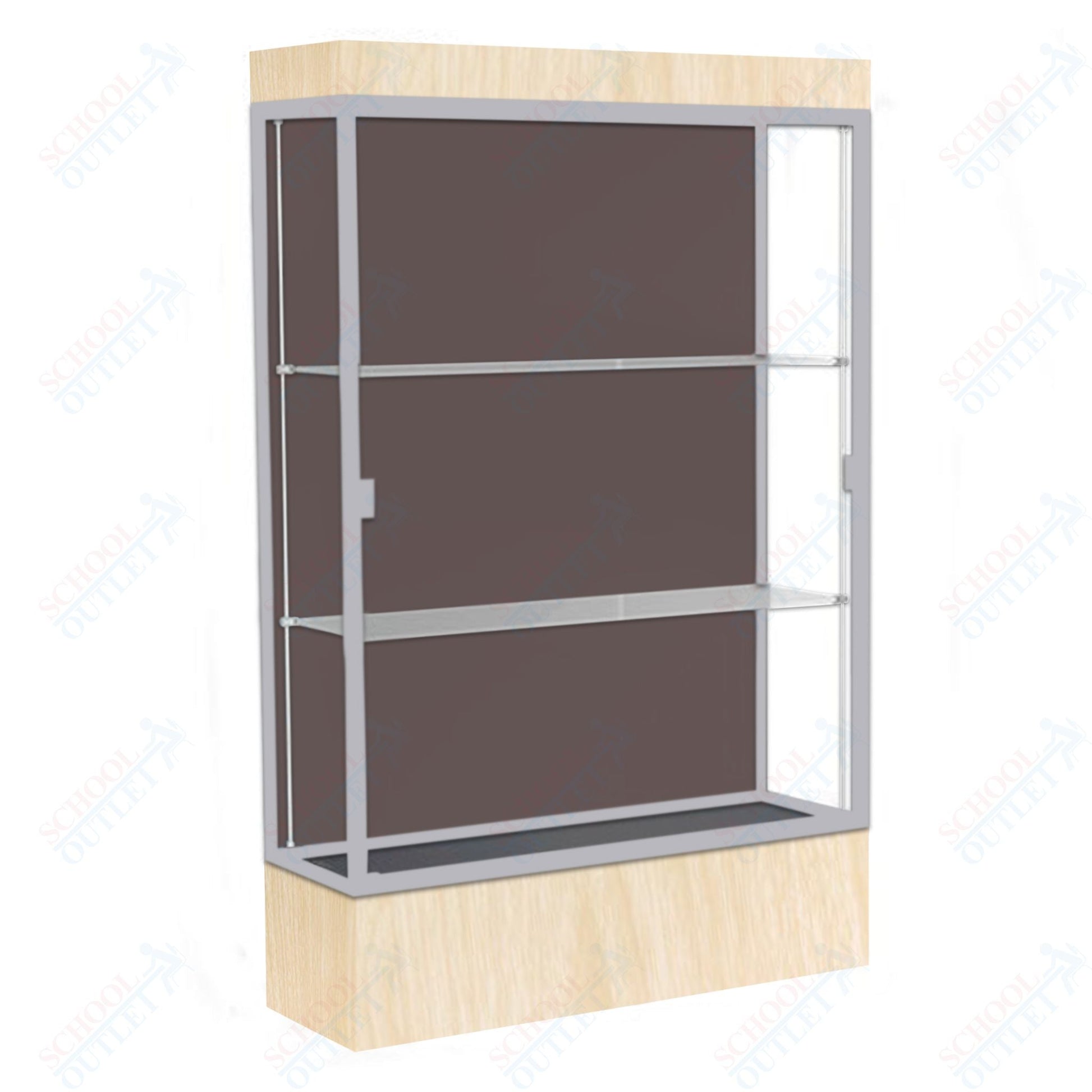 Waddell Edge 94 Lighted Floor Case w/ Chocolate Back & Satin Natural Frame - 48"W x 76"H x 20"D(Waddell WAD - 94LFCO - SN) - SchoolOutlet