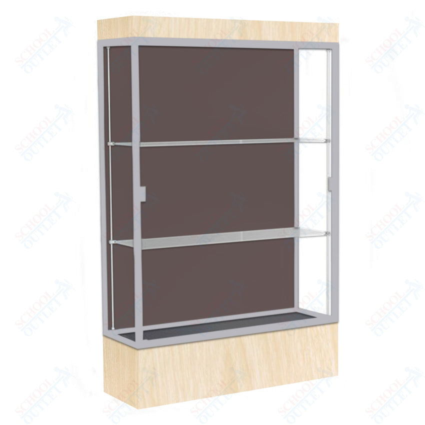 Waddell Edge 94 Lighted Floor Case w/ Chocolate Back & Satin Natural Frame - 48"W x 76"H x 20"D(Waddell WAD - 94LFCO - SN) - SchoolOutlet