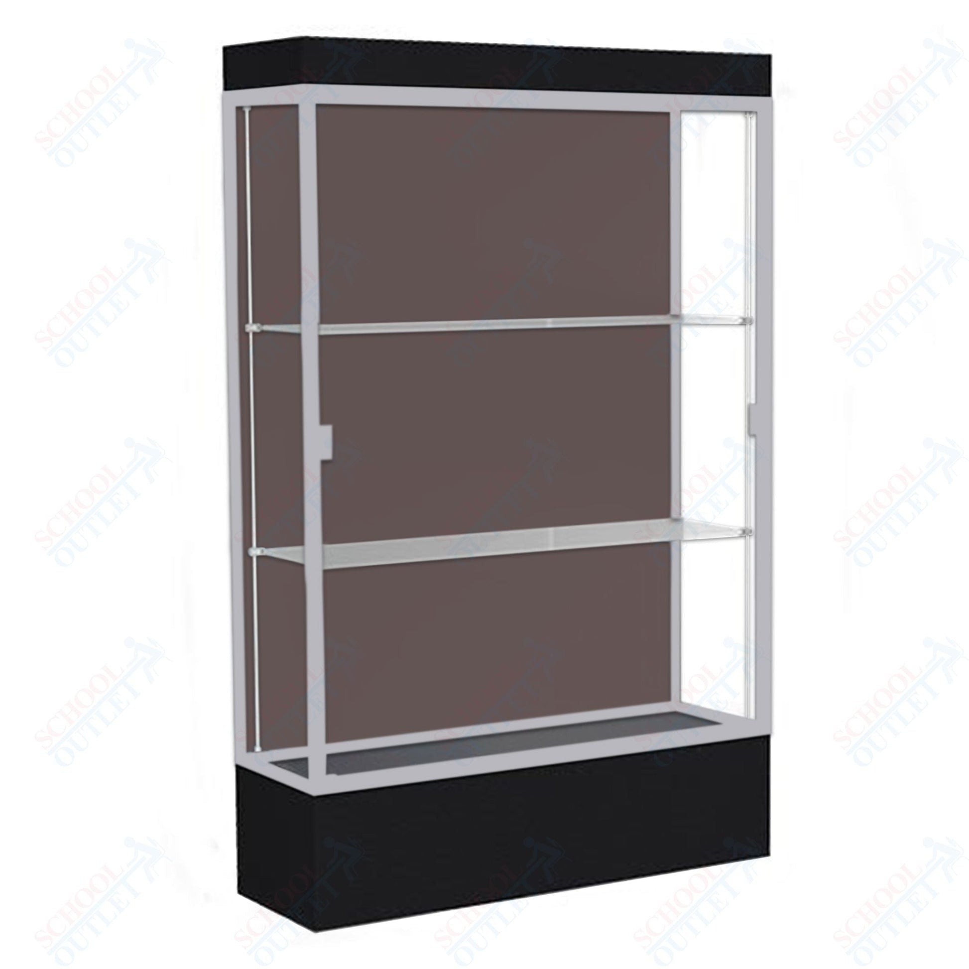Waddell Edge 94 Lighted Floor Case w/ Chocolate Back & Satin Natural Frame - 48"W x 76"H x 20"D(Waddell WAD - 94LFCO - SN) - SchoolOutlet