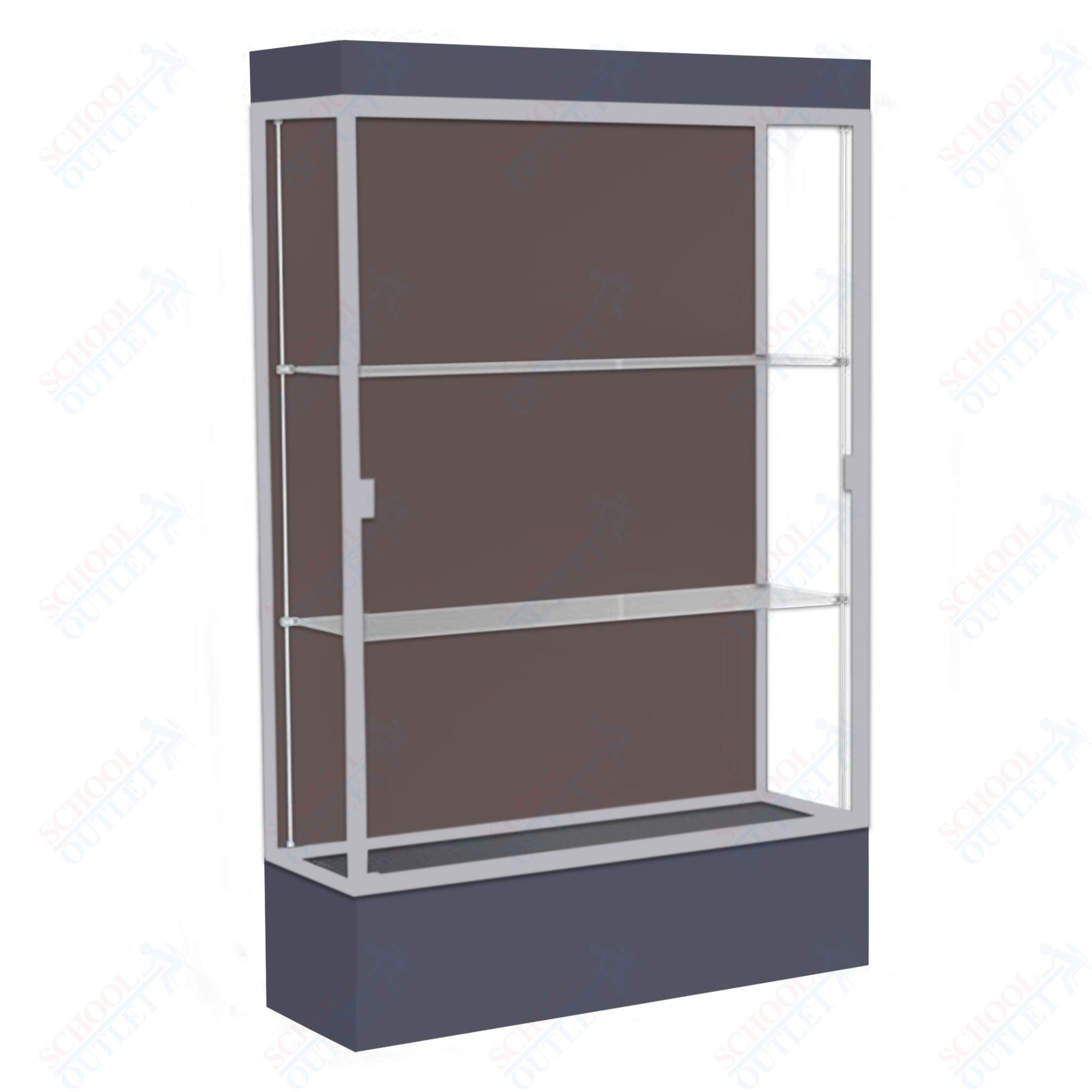 Waddell Edge 94 Lighted Floor Case w/ Chocolate Back & Satin Natural Frame - 48"W x 76"H x 20"D(Waddell WAD - 94LFCO - SN) - SchoolOutlet