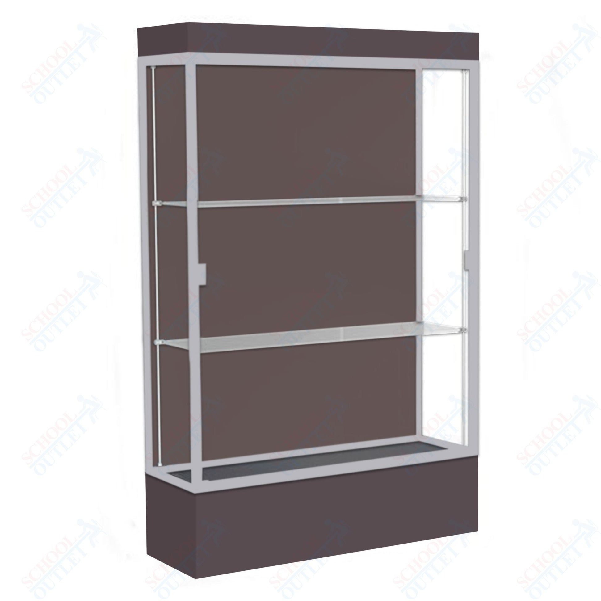 Waddell Edge 94 Lighted Floor Case w/ Chocolate Back & Satin Natural Frame - 48"W x 76"H x 20"D(Waddell WAD - 94LFCO - SN) - SchoolOutlet