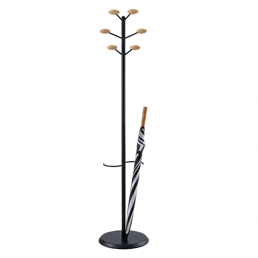Magnuson Architectural Steel Coat Tree with 6 Wood Knobs 15"W x 15"D x 67"H (MAG-MET)