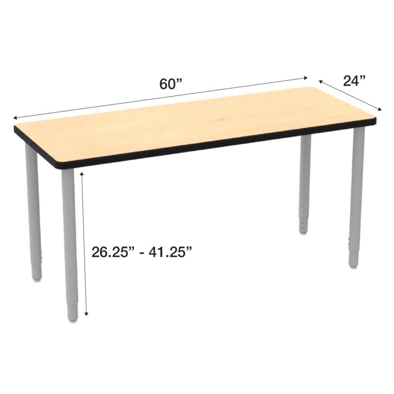 WB Manufacturing ELO Rectangular School Classroom Table, 24" x 60", Adjustable Height 26.25" - 40.25" Silver 2" Legs with Nylon Glides (WBM - ELP7071 - ADJG4 - C88) - SchoolOutlet