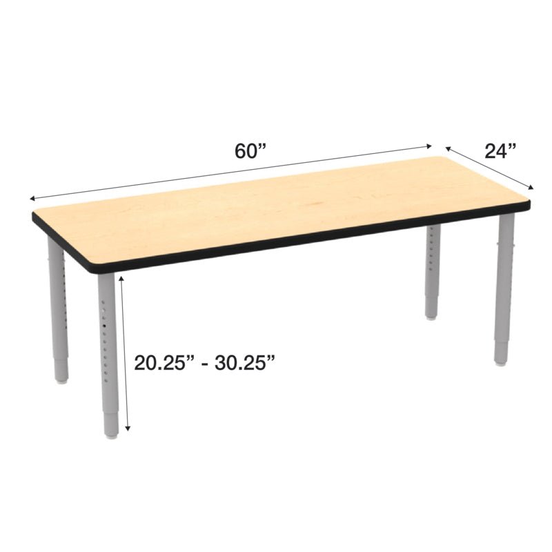WB Manufacturing ELO Rectangular School Classroom Table, 24" x 60", Adjustable Height 20.25" - 30.25" Silver 2" Legs with Nylon Glides (WBM - ELP7071 - EJAG4 - C88) - SchoolOutlet