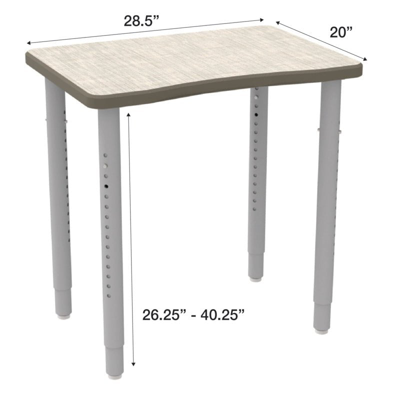 WB Manufacturing ELO Plymouth II Classroom Desk, 20" x 28.5" HPL Top, Adjustable Height 26.25" - 40.25" Silver 2" Legs with Nylon Glides (WBM - ELP7366 - ADJG4) - SchoolOutlet
