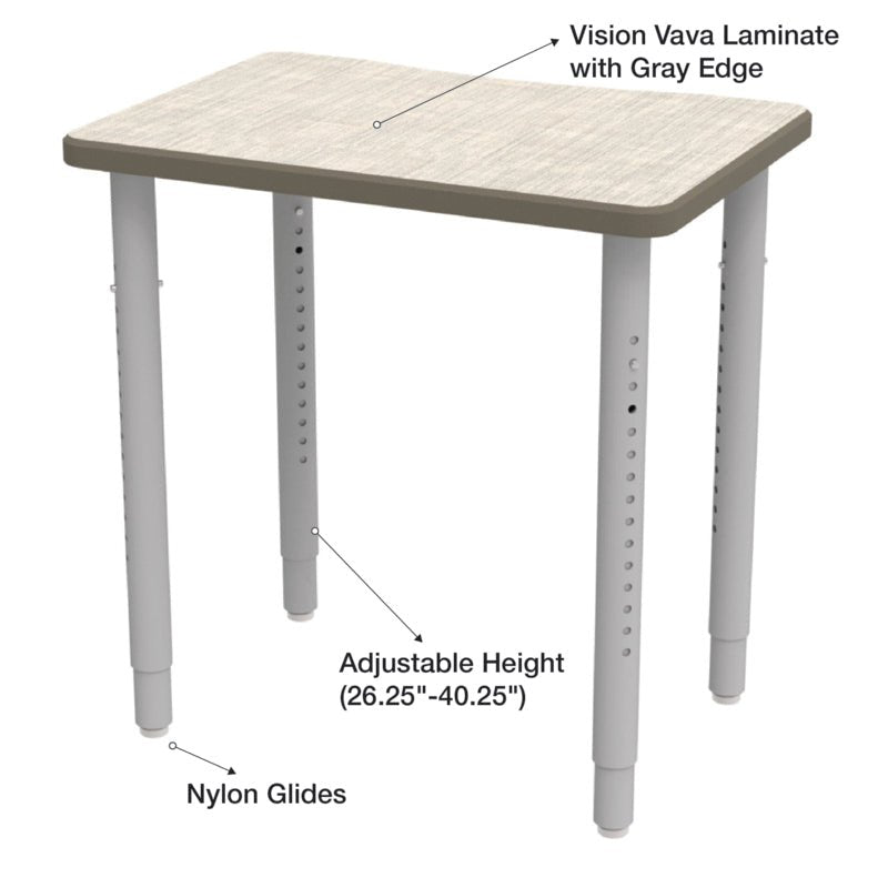 WB Manufacturing ELO Plymouth II Classroom Desk, 20" x 28.5", Adjustable Height 26.25" - 40.25" Silver 2" Legs with Nylon Glides (WBM - ELP7366 - ADJG4 - D17/T - S05) - SchoolOutlet