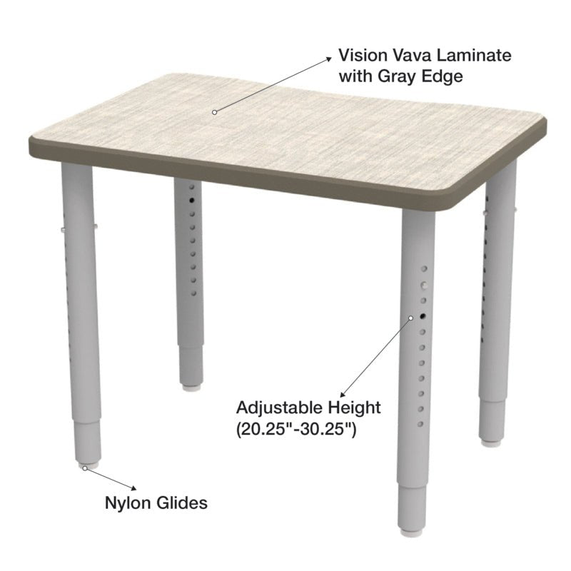 WB Manufacturing ELO Plymouth II Classroom Desk, 20" x 28.5", Adjustable Height 20.25" - 30.25" Silver 2" Legs with Nylon Glides (WBM - ELP7366 - EJAG4 - D17/T - S05) - SchoolOutlet