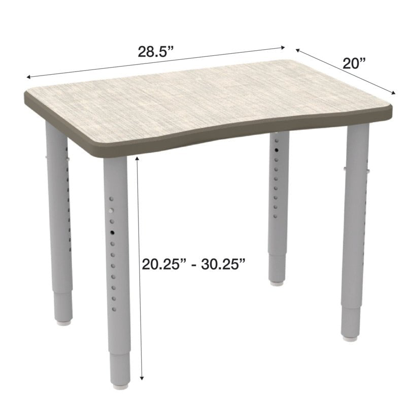 WB Manufacturing ELO Plymouth II Classroom Desk, 20" x 28.5", Adjustable Height 20.25" - 30.25" Silver 2" Legs with Nylon Glides (WBM - ELP7366 - EJAG4 - D17/T - S05) - SchoolOutlet