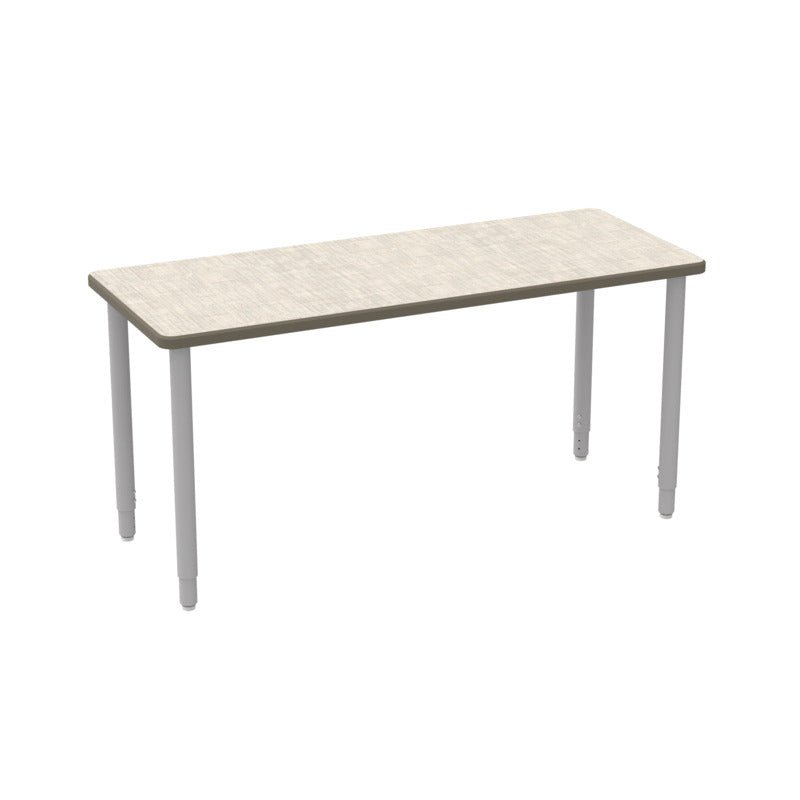 WB Manufacturing ELO Rectangular School Classroom Table, 24" x 60" HPL Top, Adjustable Height 26.25" - 41.25" Silver 2" Legs with Nylon Glides (WBM - ELS7071 - ADJG4) - SchoolOutlet