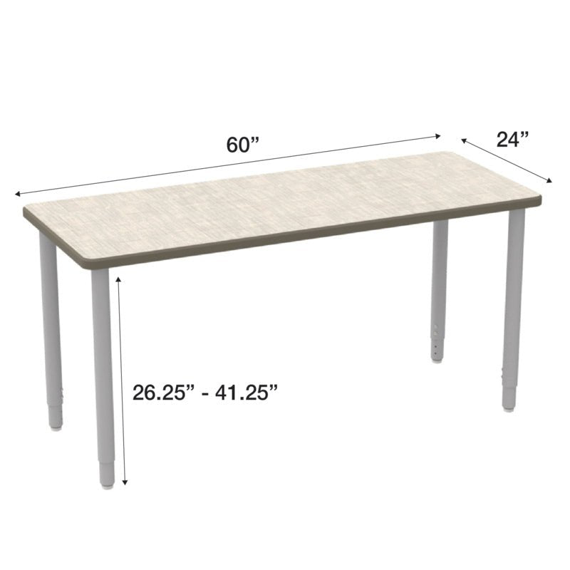WB Manufacturing ELO Rectangular School Classroom Table, 24" x 60" HPL Top, Adjustable Height 26.25" - 41.25" Silver 2" Legs with Nylon Glides (WBM - ELS7071 - ADJG4) - SchoolOutlet