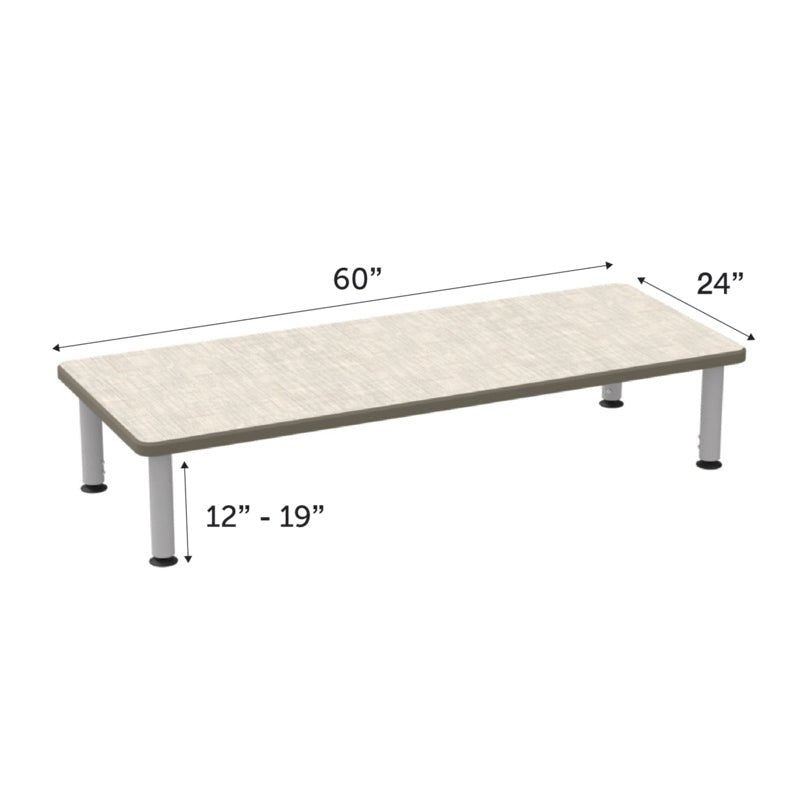 WB Manufacturing ELO Rectangular School Classroom Short Table, 24" x 60" HPL Top, Adjustable Height 12" - 19" Silver 2" Legs with Nylon Glides (WBM - ELS7071 - MJAG4) - SchoolOutlet