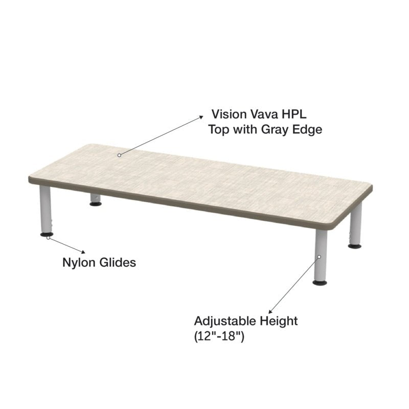 WB Manufacturing ELO Rectangular School Classroom Short Table, 24" x 60" HPL Top, Adjustable Height 12" - 19" Silver 2" Legs with Nylon Glides (WBM - ELS7071 - MJAG4) - SchoolOutlet