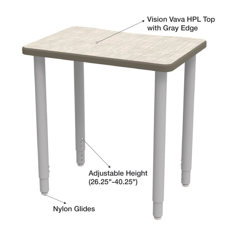 WB Manufacturing ELO Plymouth II Classroom Desk, 20" x 28.5" HPL Top, Adjustable Height 26.25" - 41.25" 2" Legs with Nylon Glides (WBM - ELS7366 - ADJG4) - SchoolOutlet