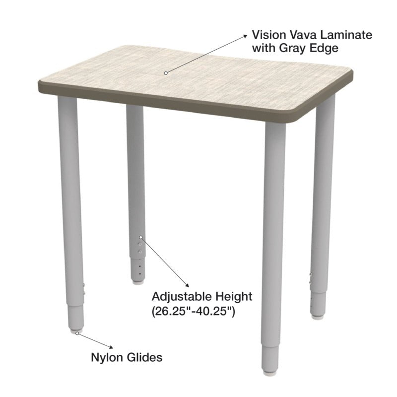 WB Manufacturing ELO Plymouth II Classroom Desk, 20" x 28.5", Adjustable Height 26.25" - 41.25" Silver 2" Legs with Nylon Glides (WBM - ELS7366 - ADJG4 - D17/T - S05) - SchoolOutlet