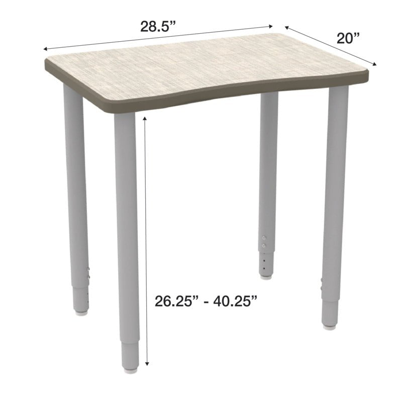 WB Manufacturing ELO Plymouth II Classroom Desk, 20" x 28.5", Adjustable Height 26.25" - 41.25" Silver 2" Legs with Nylon Glides (WBM - ELS7366 - ADJG4 - D17/T - S05) - SchoolOutlet