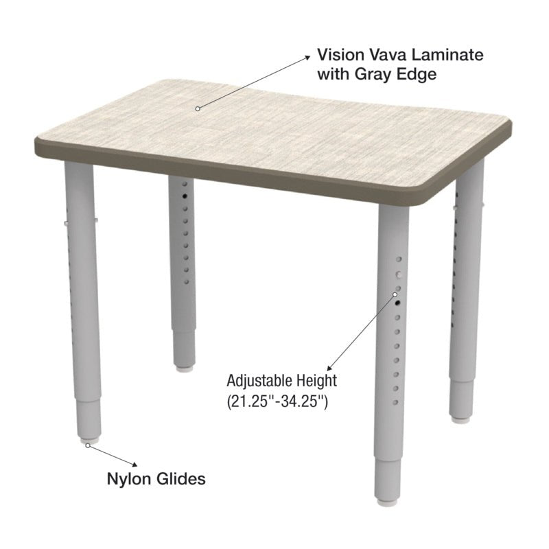 WB Manufacturing ELO Plymouth II Classroom Desk, 20" x 28.5", Adjustable Height 21.25" - 34.25" Silver 2" Legs with Nylon Glides (WBM - ELS7366 - EJAG4 - D17/T - S05) - SchoolOutlet