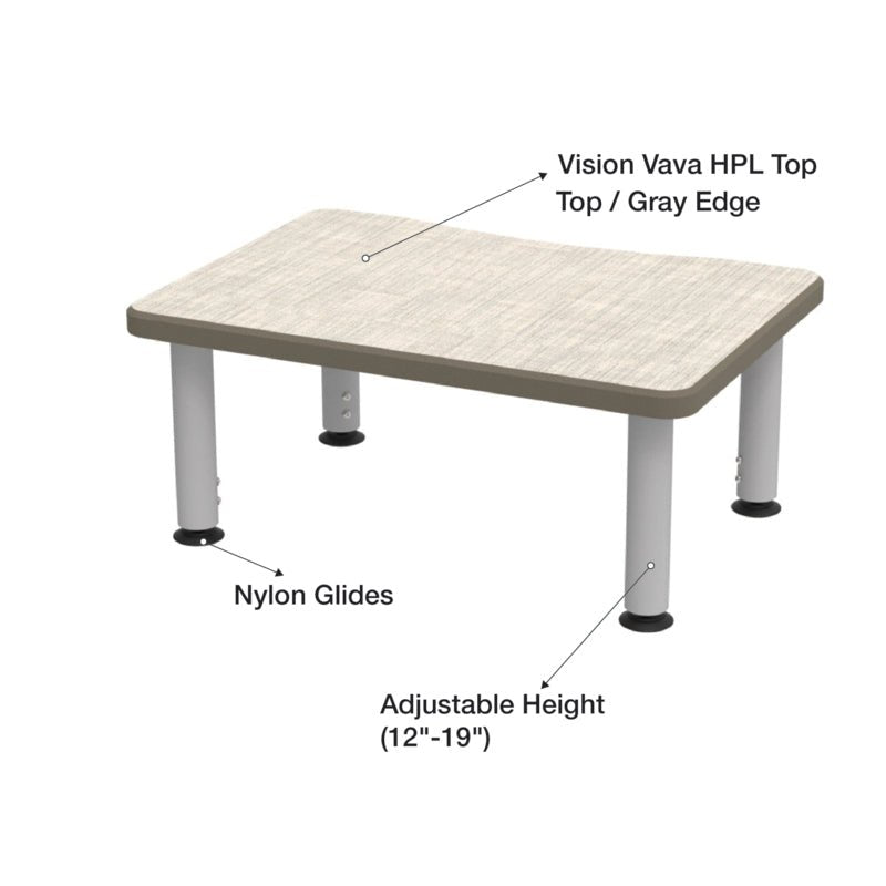 WB Manufacturing ELO Plymouth II Short Classroom Desk, 20" x 28.5" HPL Top, Mini 2" Legs Adjustable Height 12" - 19" Grand Hank Glides (WBM - ELS7366 - MJAG4) - SchoolOutlet