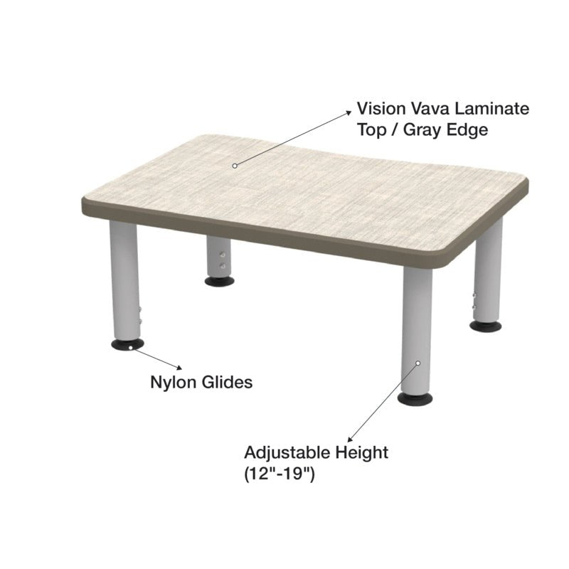 WB Manufacturing ELO Plymouth II Short Classroom Desk, 20" x 28.5", Adjustable Height 12" - 19" Silver Mini 2" Legs with Grand Hank Glides (WBM - ELS7366 - MJAG4 - D17/T - S05) - SchoolOutlet