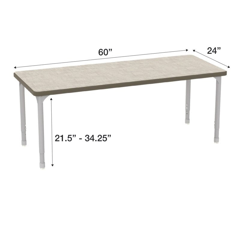 WB Manufacturing EON Rectangular School Classroom Short Table, 24" x 60" HPL Top, Adjustable Height 21.25" - 34.25" Silver 1.5" Legs with Nylon Glides (WBM - EON7071 - EJAG4) - SchoolOutlet