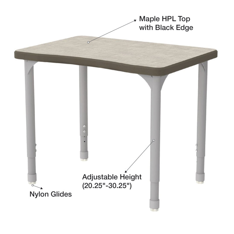 WB Manufacturing EON Plymouth II Classroom Desk, 20" x 28.5" HPL Top, Adjustable Height 21.25" - 34.25" Silver 1.5" Legs with Nylon Glides (WBM - EON7366 - EJAG4) - SchoolOutlet