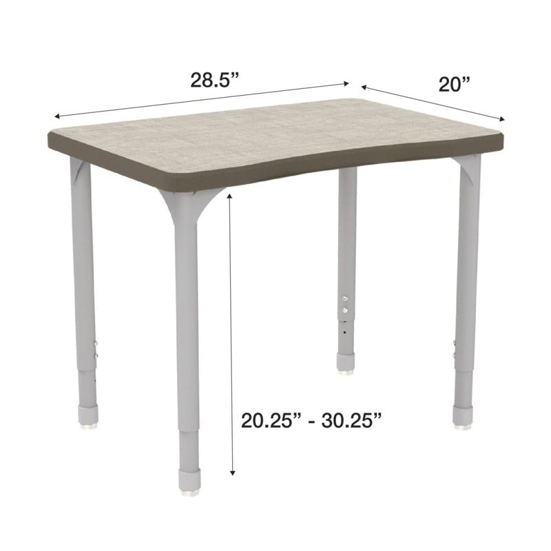 WB Manufacturing EON Plymouth II Classroom Desk, 20" x 28.5", Adjustable Height 21.25" - 34.25" Silver Legs with Nylon Glides (WBM - EON7366 - EJAG4 - D17/T - S05) - SchoolOutlet