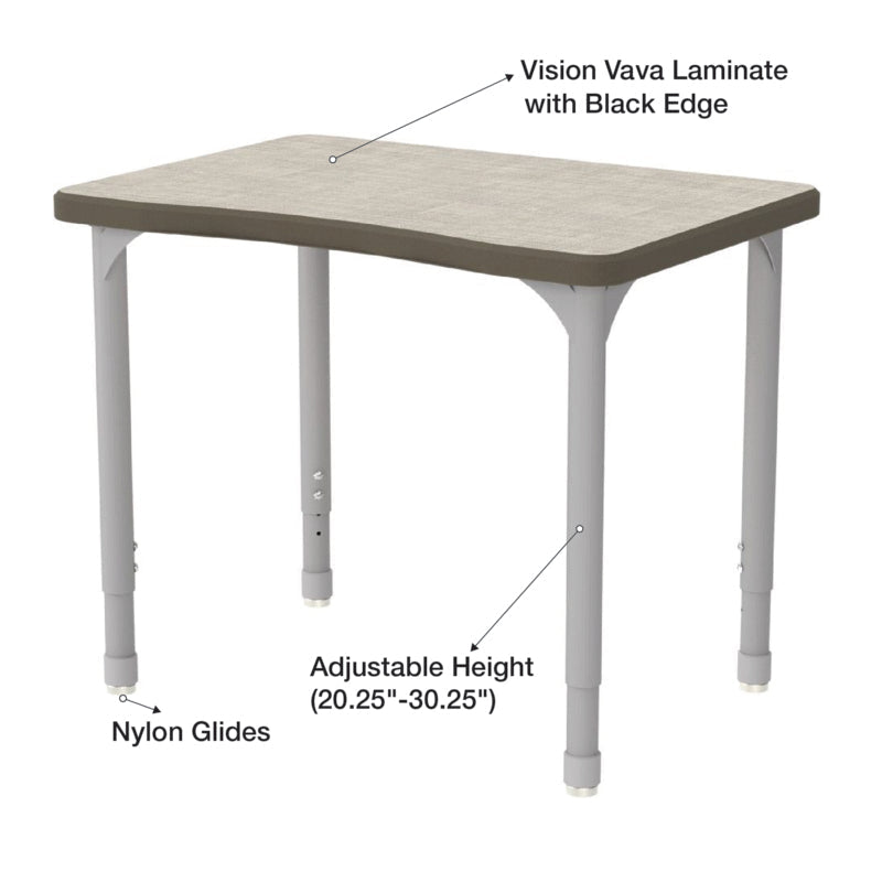 WB Manufacturing EON Plymouth II Classroom Desk, 20" x 28.5", Adjustable Height 21.25" - 34.25" Silver Legs with Nylon Glides (WBM - EON7366 - EJAG4 - D17/T - S05) - SchoolOutlet