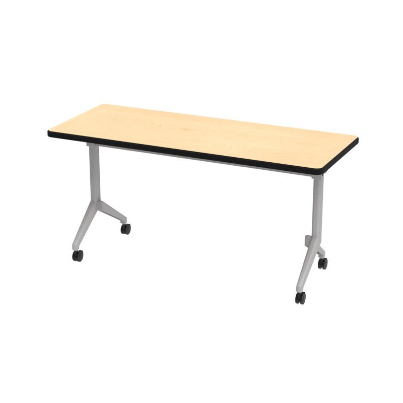 WB Manufacturing Commercial Flip Top Tables, 24" x 60" Mobile, Rectangular HPL Top, Fixed Height 29" Silver Legs, Locking Casters (WBM - FTT7071 - FXG4) - SchoolOutlet