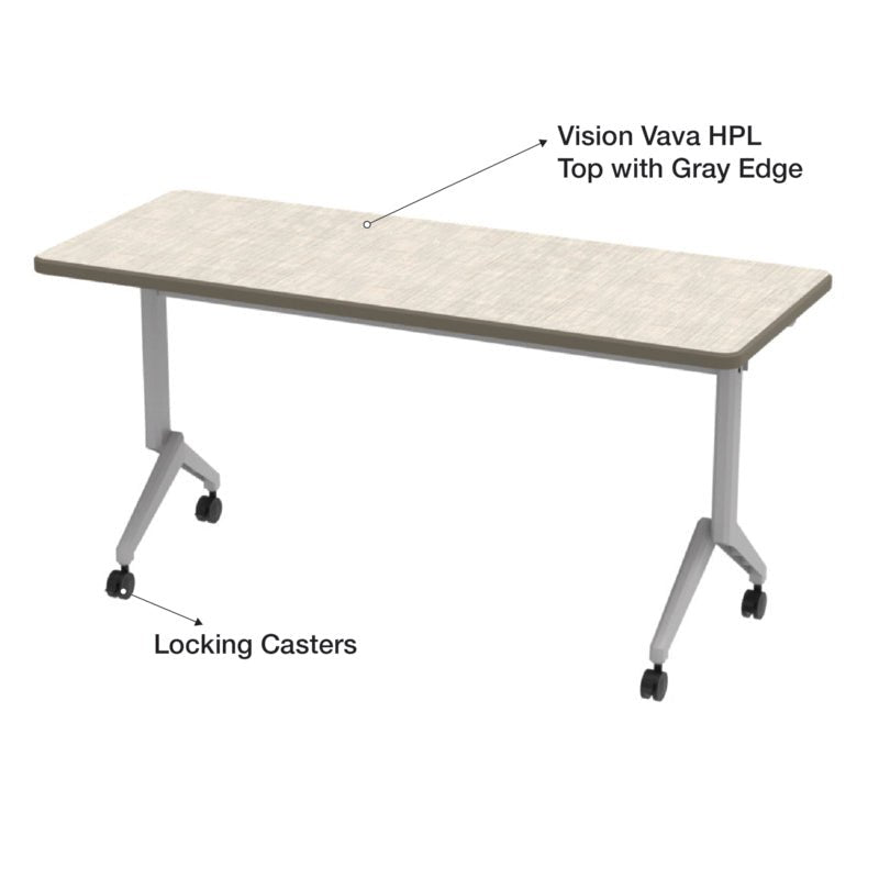WB Manufacturing Commercial Flip Top Tables, 24" x 60" Mobile, Rectangular HPL Top, Fixed Height 29" Silver Legs, Locking Casters (WBM - FTT7071 - FXG4) - SchoolOutlet