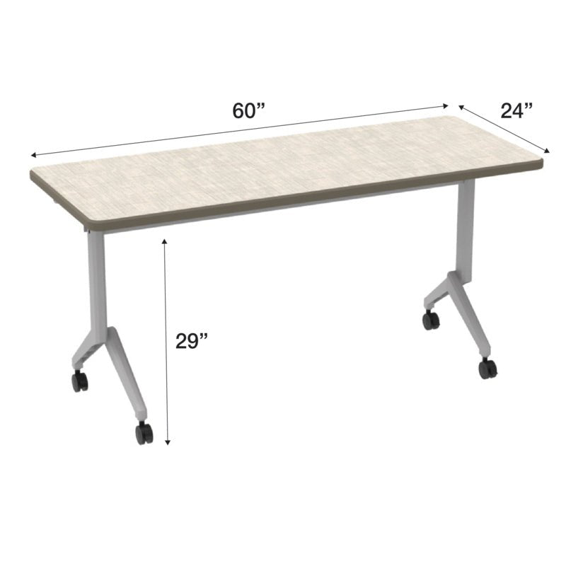 WB Manufacturing Commercial Flip Top Tables, 24" x 60" Mobile, Rectangular HPL Top, Fixed Height 29" Silver Legs, Locking Casters (WBM - FTT7071 - FXG4) - SchoolOutlet