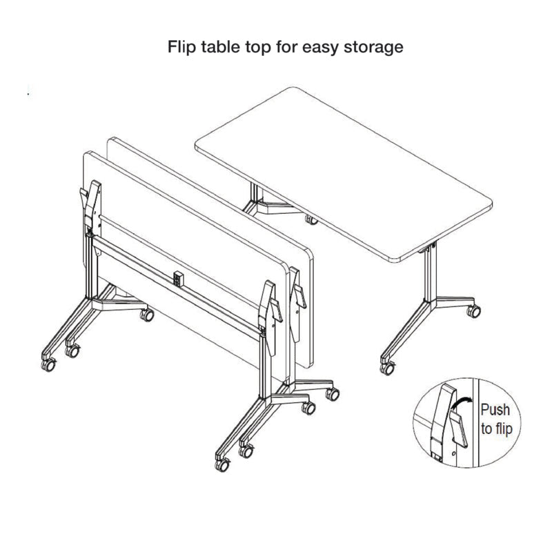 WB Manufacturing Commercial Flip Top Tables, 24" x 60" Mobile, Rectangular HPL Top, Fixed Height 29" Silver Legs, Locking Casters (WBM - FTT7071 - FXG4) - SchoolOutlet