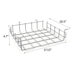 WB Manufacturing Accessory Metal Wire Basket, 17.13"W x 14.5"H x 4.25"D, Silver, Under Mount Design, For Desks and Tables (WBM-LW)