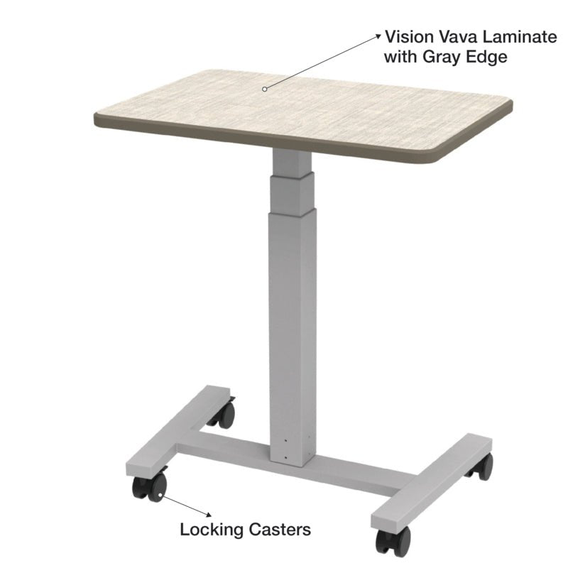 WB Manufacturing Elevate Plymouth Classroom Desk, Mobile, 20" x 28.5", Adjustable Height 27.94" - 40.94" Silver T - Legs with Casters & Glides (WBM - PNH7364 - ADJG4 - D17/T - S05) - SchoolOutlet