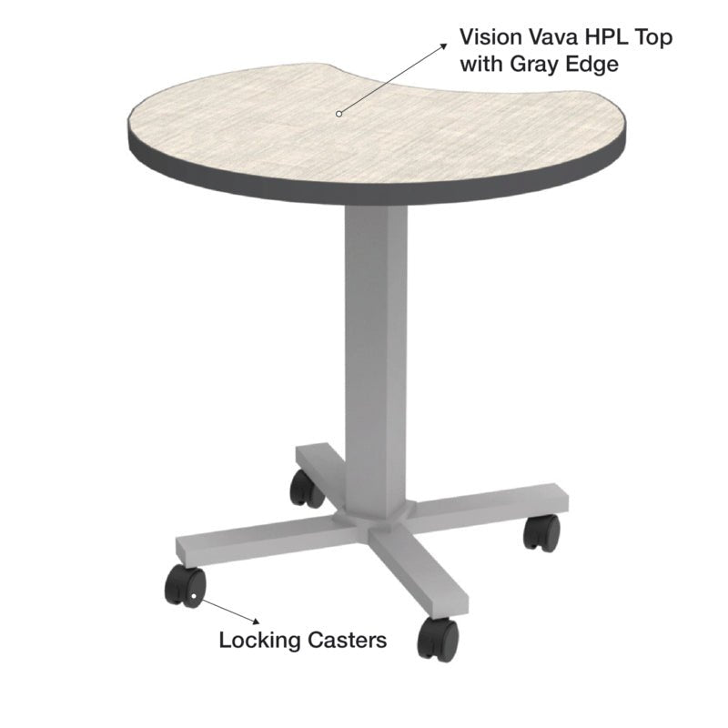 WB Manufacturing Elevate Teacher's Lectern, Height Adjustable 29" - 42", 30" Crescent HPL Top, Pneumatic Lift, Casters, Silver Base (WBM - PNX6833 - ADJG4 - D17 - L07) - SchoolOutlet