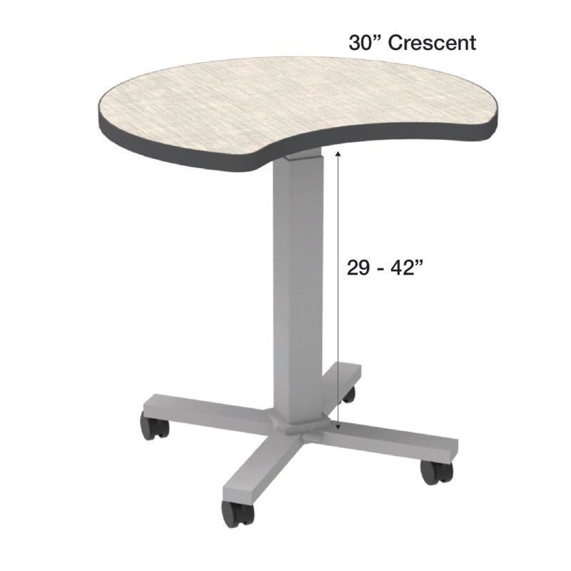 WB Manufacturing Elevate Teacher's Lectern, Height Adjustable 29" - 42", 30" Crescent HPL Top, Pneumatic Lift, Casters, Silver Base (WBM - PNX6833 - ADJG4 - D17 - L07) - SchoolOutlet
