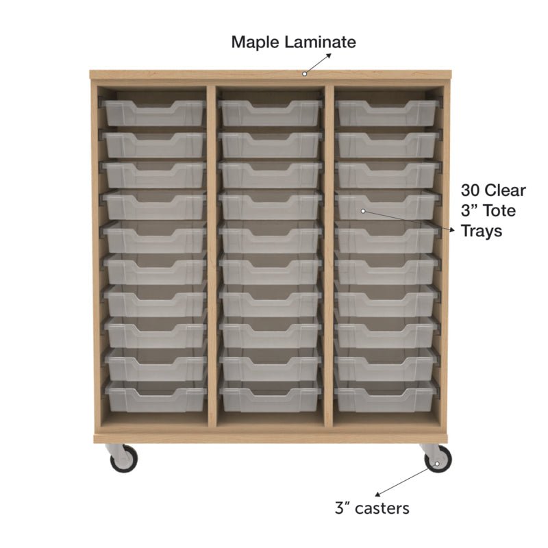 WB Manufacturing Mobile Tote Storage Cabinet, 42"W x 48"H x 22"D, 30 Clear 3" Tote Trays, 3" Casters (WBM - SSG0348 - 0AC) - SchoolOutlet