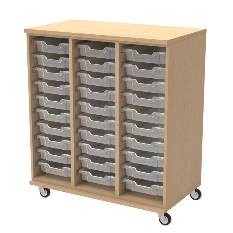 WB Manufacturing Mobile Tote Storage Cabinet, 42"W x 48"H x 22"D, 30 Clear 3" Tote Trays, 3" Casters (WBM - SSG0348 - 0AC) - SchoolOutlet