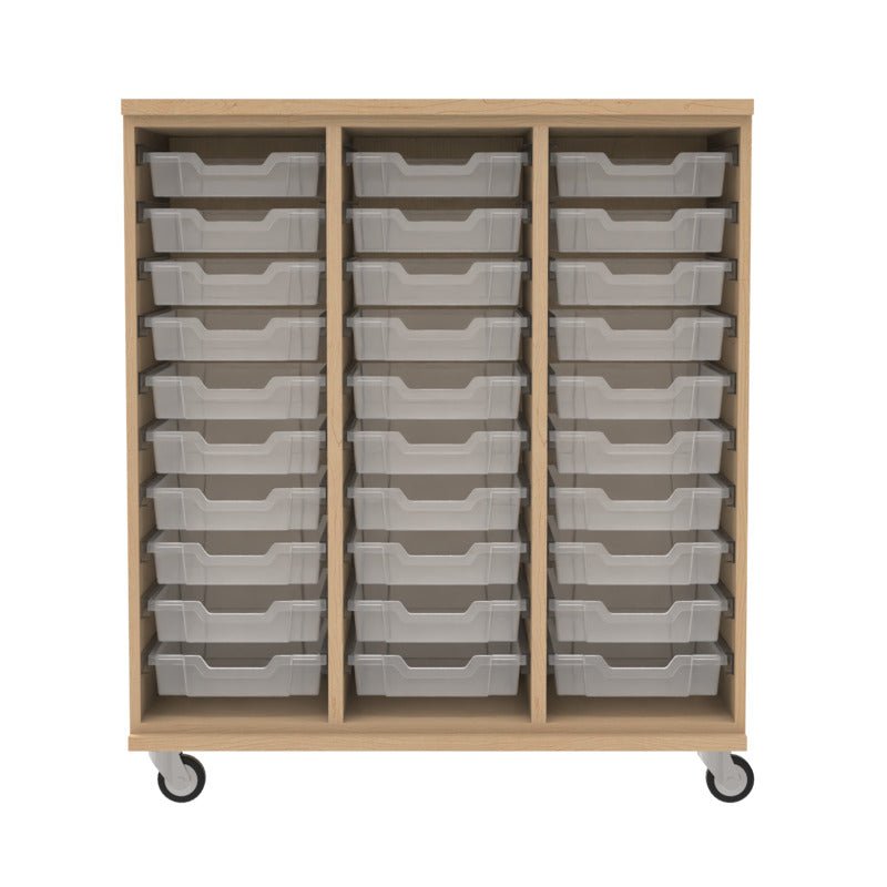 WB Manufacturing Mobile Tote Storage Cabinet, 42"W x 48"H x 22"D, 30 Clear 3" Tote Trays, 3" Casters (WBM - SSG0348 - 0AC) - SchoolOutlet