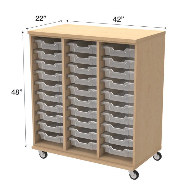 WB Manufacturing Mobile Tote Storage Cabinet, 42"W x 48"H x 22"D, 30 Clear 3" Tote Trays, 3" Casters (WBM - SSG0348 - 0AC) - SchoolOutlet