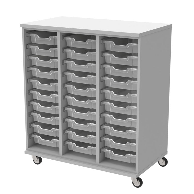 WB Manufacturing Mobile Tote Storage Cabinet, 42"W x 48"H x 22"D, 30 Clear 3" Tote Trays, 3" Casters (WBM - SSG0348 - 0AC) - SchoolOutlet