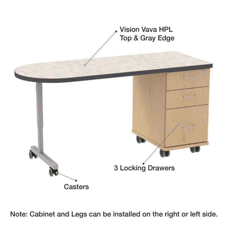 WB Manufacturing Universal Appleton Mobile Teacher’s Desk, 60"W x 24"D x 30.38"H, 3 Locking Drawers, T Legs and Casters (WBM - TD6374 - 95UNETG4 - AC - D17 - L07) - SchoolOutlet