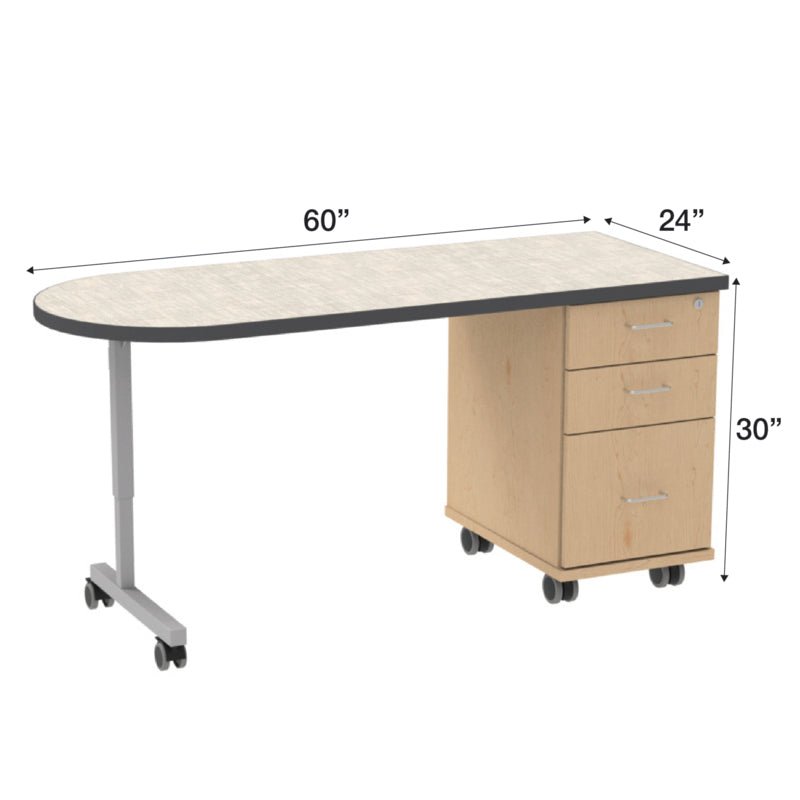 WB Manufacturing Universal Appleton Mobile Teacher’s Desk, 60"W x 24"D x 30.38"H, 3 Locking Drawers, T Legs and Casters (WBM - TD6374 - 95UNETG4 - AC - D17 - L07) - SchoolOutlet